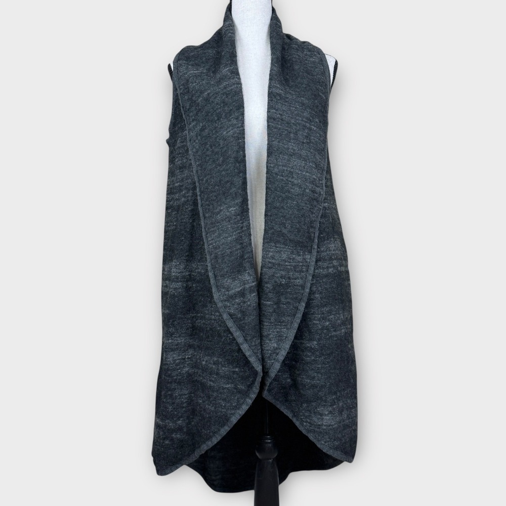 Lucky Brand Wool Blend Sleeveless Draped‎ Sweater Vest Open Cardigan Grey Medium